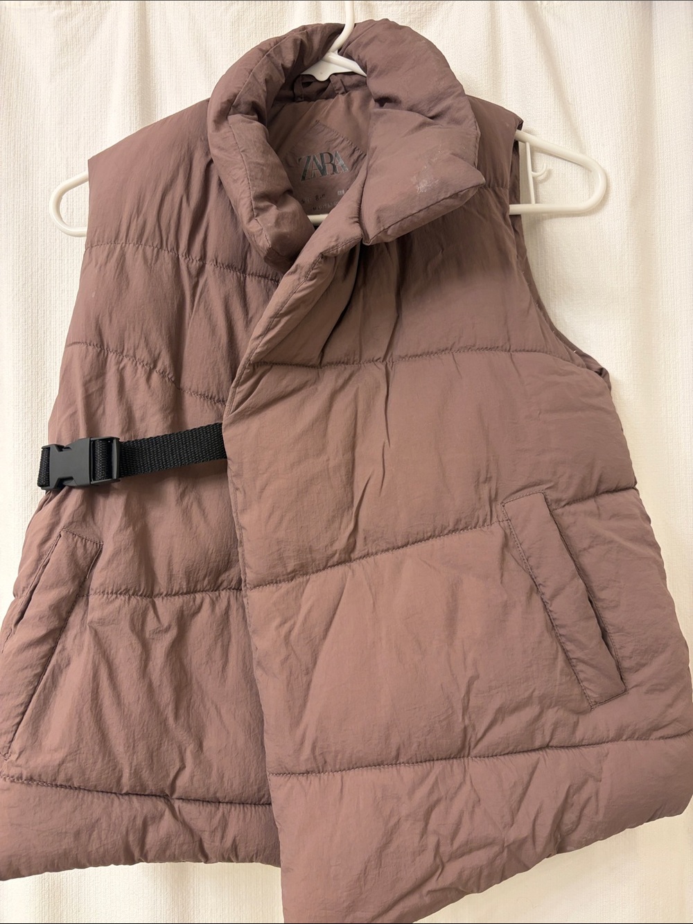 Zara Mauve Quilted Puffer Vest with Side Buckle